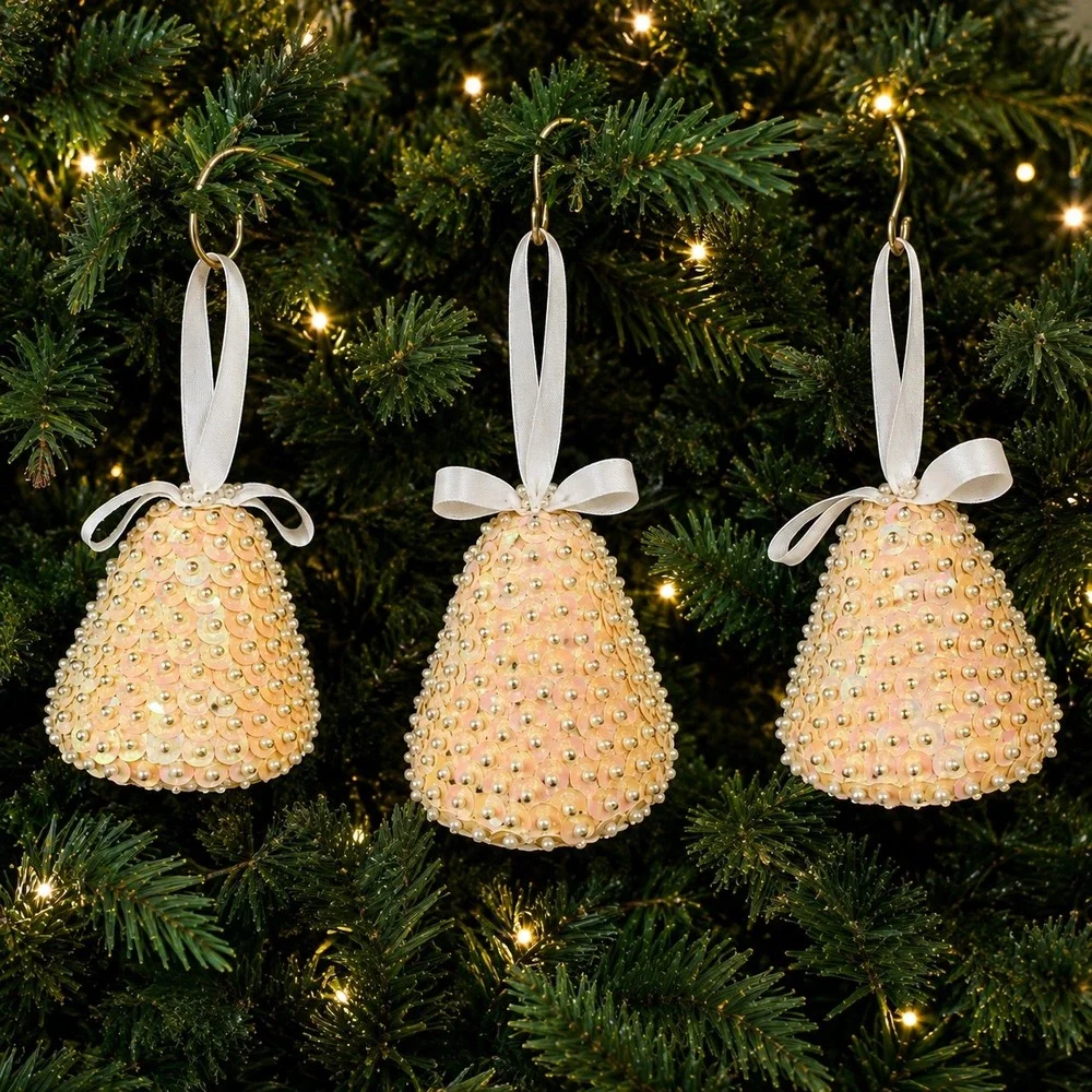 Handmade Set of 3 Sequin and Push-Pin Ornaments- Vintage- Likely Mid-Century